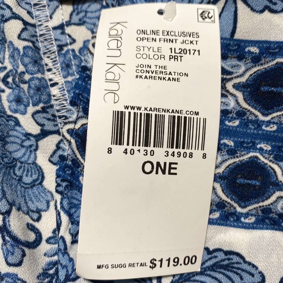 Karen Kane Womens Open Front Floral Kimono One Size Blue White Made In USA - Picture 6 of 10